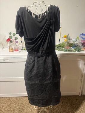 Max & Cleo Black Draped Bodice Sheath Dress